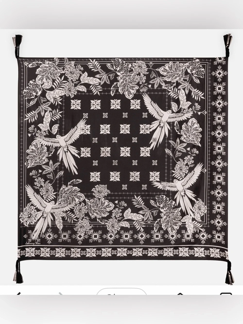 Black and White Johnny Was Myna Silk Floral Scarf